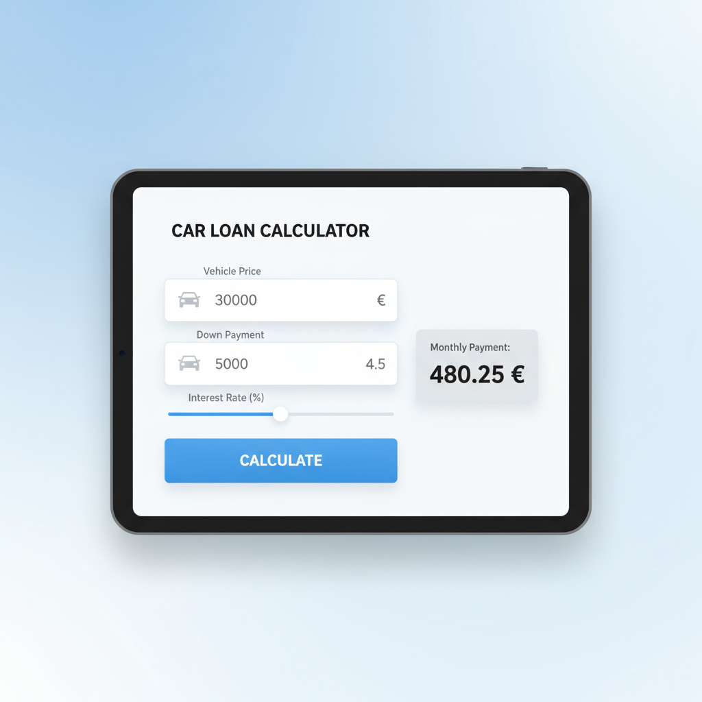 Illustration eines Web-Rechners mit Auto- und Euro-Symbol
